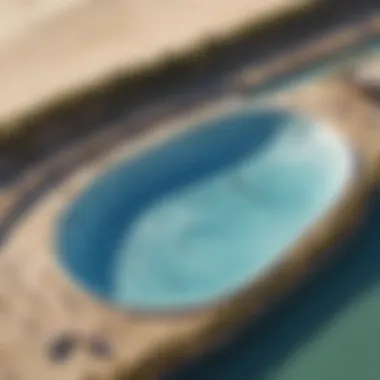 Aerial Perspective of the Wave Pool Aerial view of Kelly Slater's artificial wave pool showcasing its unique design