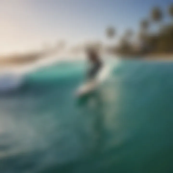 A group of surfers enjoying the artificial waves, emphasizing community engagement