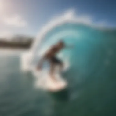 Surfing action captured in the wave pool, highlighting innovative technology