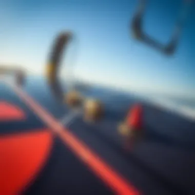 Close-up of a kitesurf board showcasing unique features