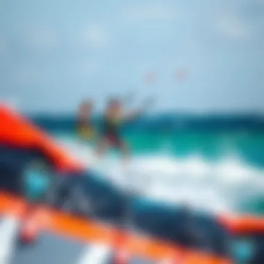 Kitesurfing in action with different board styles