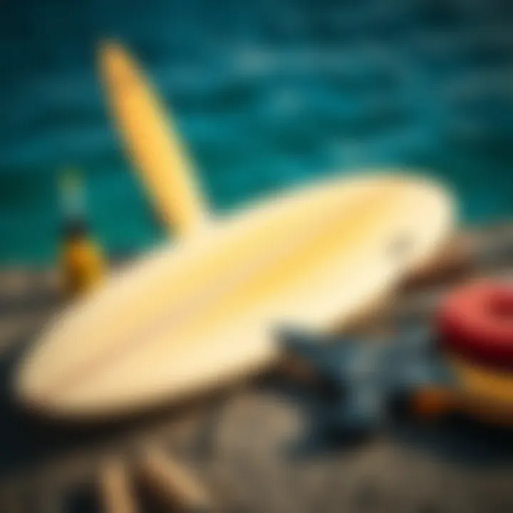 Maintenance tools and tips laid out for keeping the Odysea foam surfboard in optimal condition.