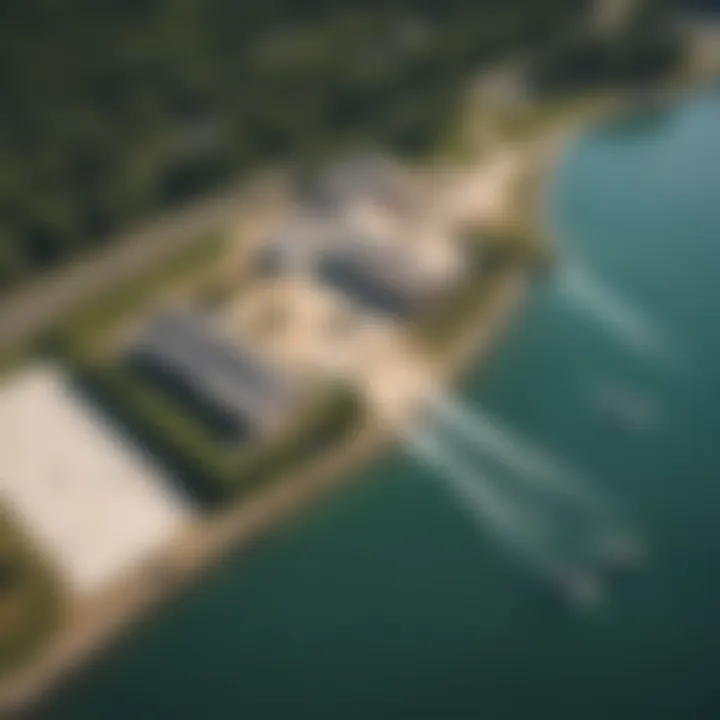 Aerial view of OWC Wake Park showcasing the wakeboarding facilities