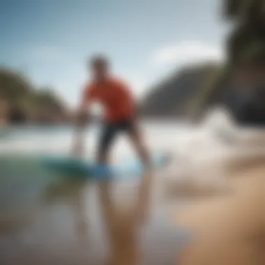 An experienced surf instructor demonstrating techniques on the beach