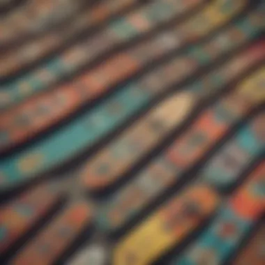 Iconic Skateboards Through the Ages A close-up of iconic skateboards representing various eras