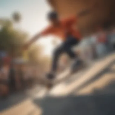 Diversity in Skateboarding Community A vibrant skate park filled with diverse skaters showcasing their skills