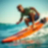 Slapfish Skimboarding in Action Dynamic action shot of a slapfish skim boarder gliding over water