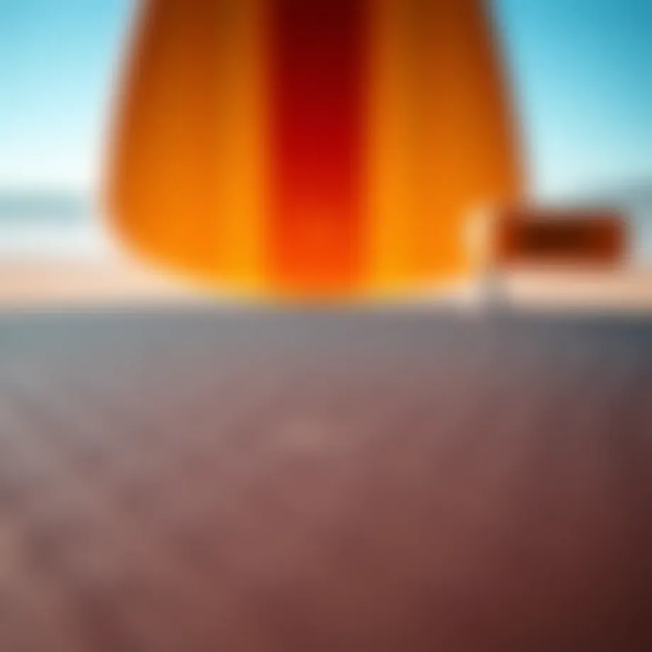 Close-up view of a soft top longboard surfboard showcasing its unique texture