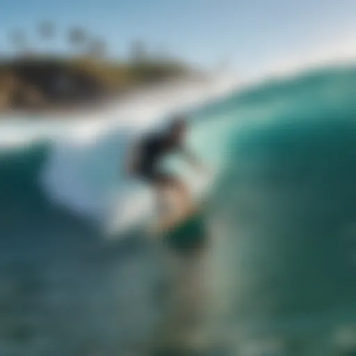 A surfer expertly executing a surf pincho maneuver on vibrant waves.