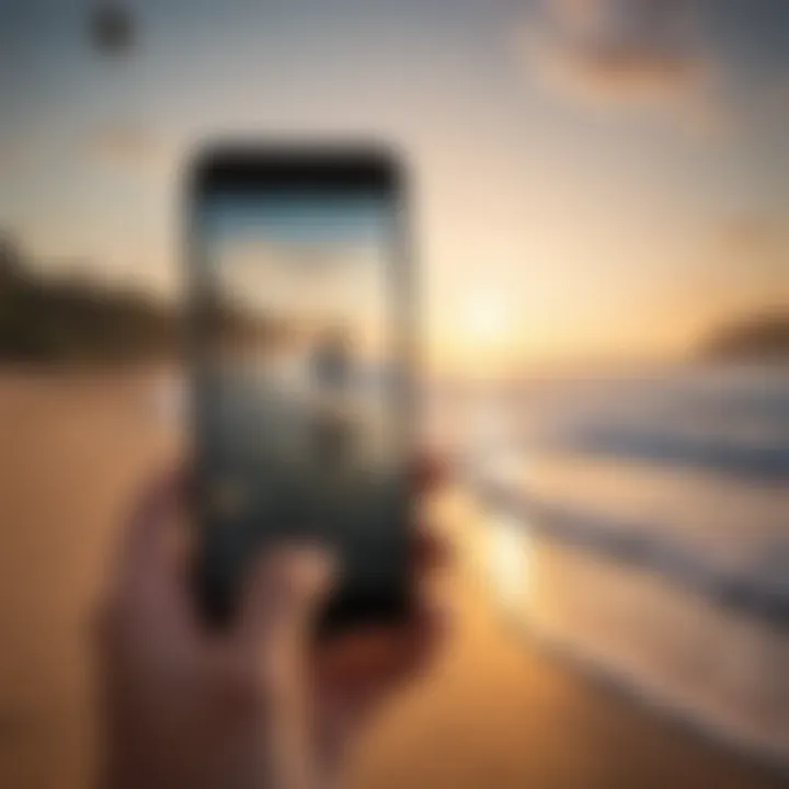 Surfers engaging with a digital app on the beach