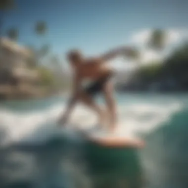 A surfer testing a board at a rental shop