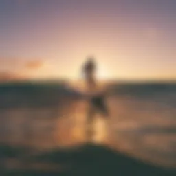 Surfing at Newport Beach during sunset