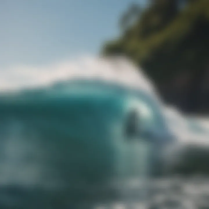 An aerial shot capturing surfers riding the famous left-hand wave at Pavones.