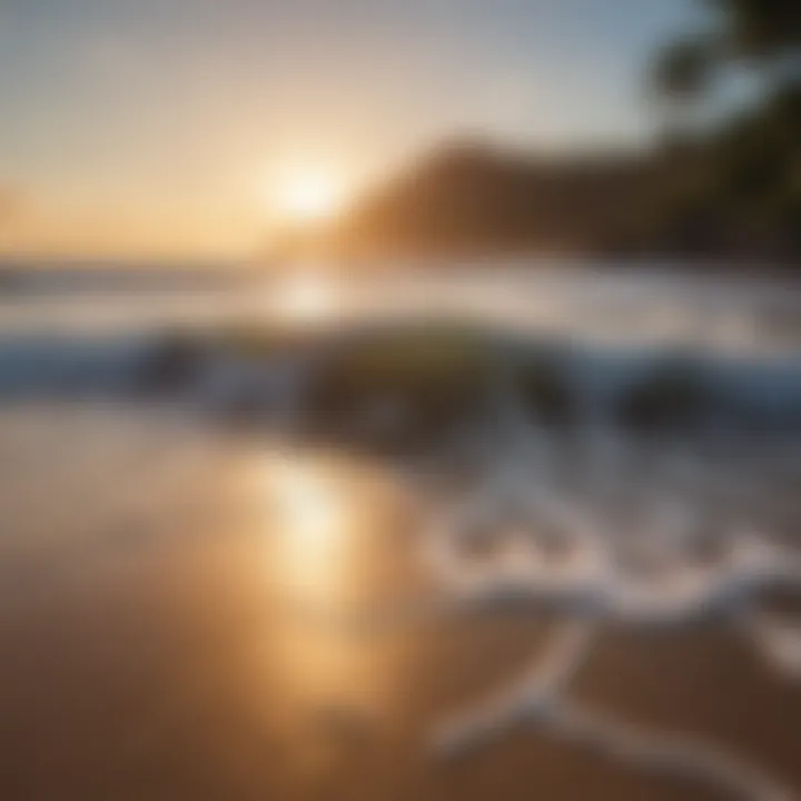 A breathtaking view of Pavones beach at sunrise, showcasing the unique wave formations.