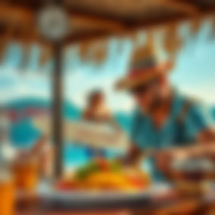 Artistic representation of the connection between surf culture and Mexican cuisine