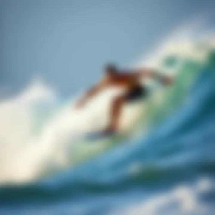 A surfer riding a wave on a 33 inch boogie board demonstrating performance and agility.