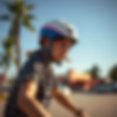 Stylish Skater with a Cute Helmet A skater wearing a stylish helmet while skating