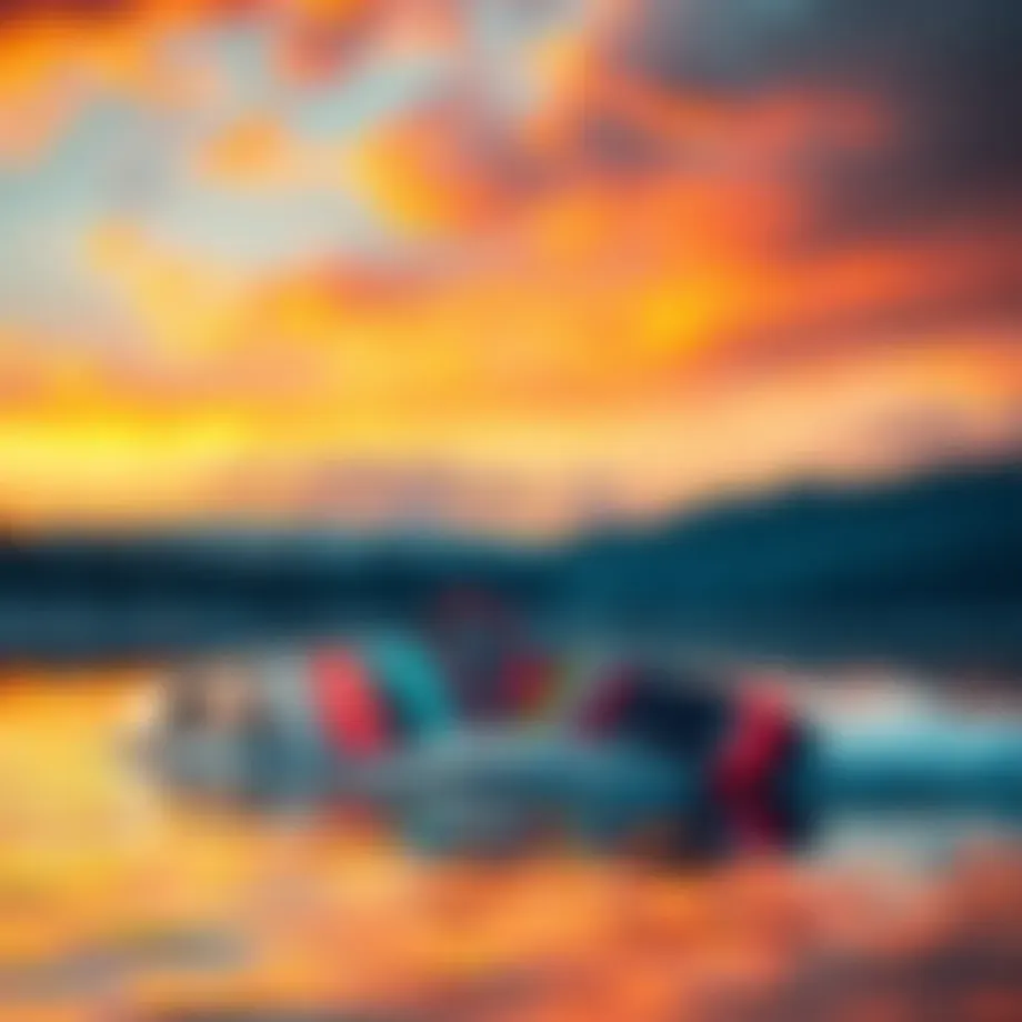 A high-performance cable wakeboard on a lake with vibrant reflections