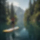 High-quality inflatable paddle board on a serene lake