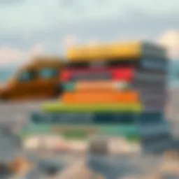 A collection of renowned surfing books stacked on a beach backdrop