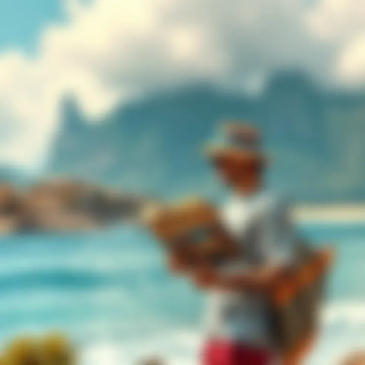 Travel and Surf Culture A picturesque surf destination with a traveler reading a book