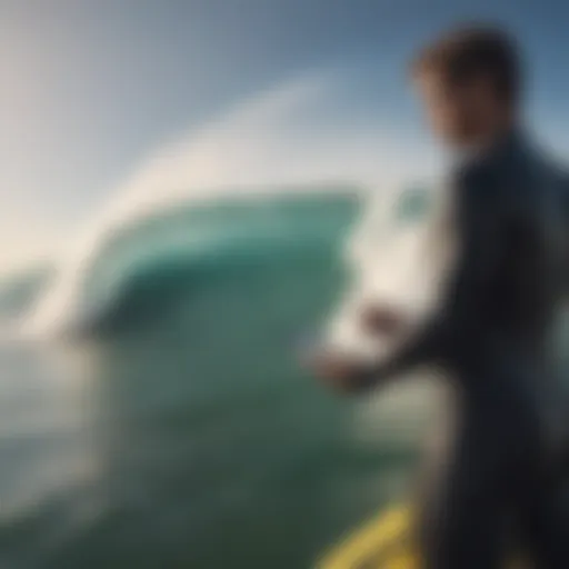 Surfer checking wave conditions on a smartphone