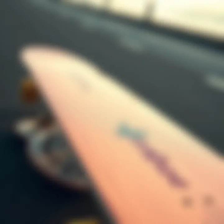 Technical Focus: Boneless Skate Maneuver on Skateboard Close-up of a skateboard deck showcasing the boneless maneuver