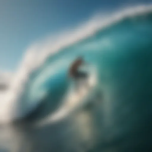 Surfer performing a perfect hanging ten on a wave