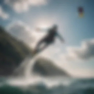 Gliding Above: The Thrill of Hydrofoil Kitesurfing A hydrofoil kitesurfer gliding above calm waters