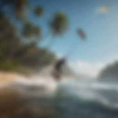 Optimal Conditions: The Perfect Hydrofoil Kitesurfing Spot Scenic beach with perfect hydrofoil kitesurfing conditions