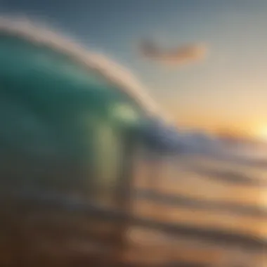 A serene beach with surfers riding waves during sunset