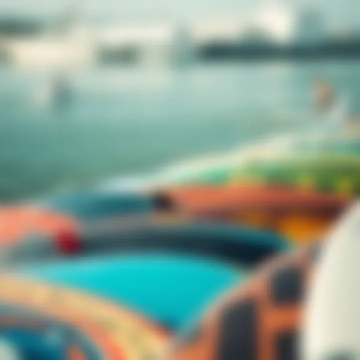 Diverse Designs of 45 Skimboards A collection of 45 skimboards showcasing diverse designs