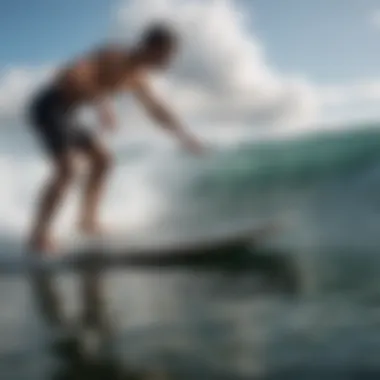 Skim board performing a trick on ocean waves