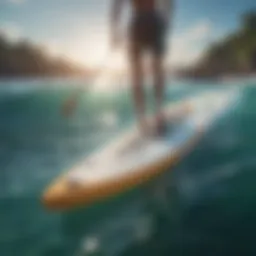 A vibrant SUP board gliding over crystal clear waters with a sail attached