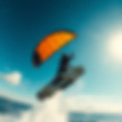 Dynamic aerial view of a kitesurfing kite in action