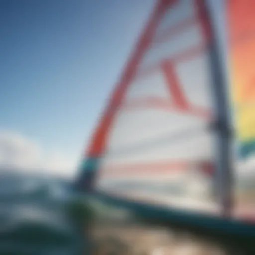 A close-up view of a modern windsurfing wing showcasing its sleek design and materials.