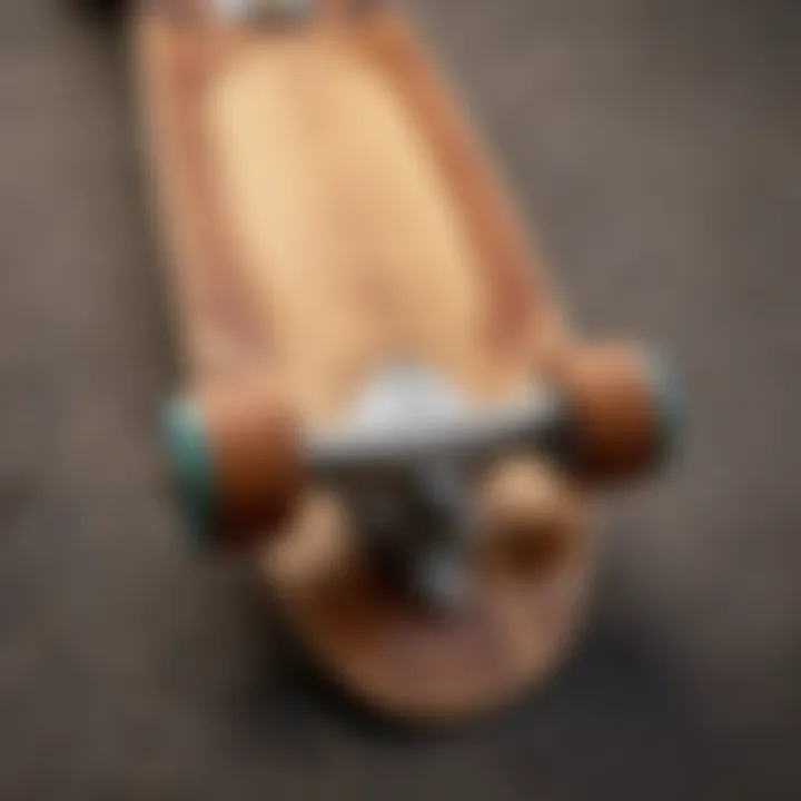 Close-up of a beautifully crafted longboard showcasing its unique design.