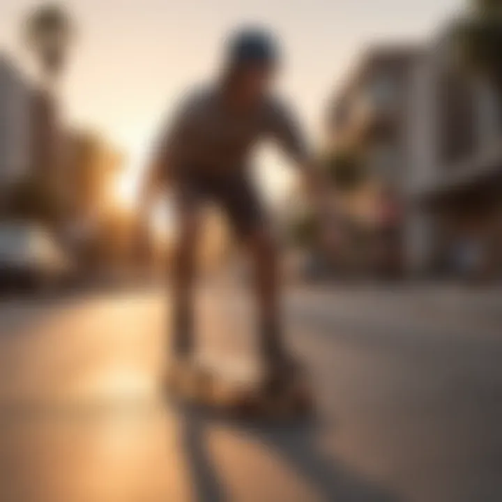 A group of longboarders enjoying a ride at sunset, reflecting the community spirit.