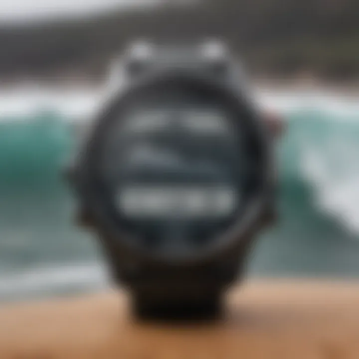 Garmin watch with surf stats on display