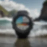 Garmin watch displaying surfing metrics