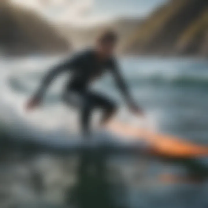 Surfer testing the lightest wetsuit in dynamic water conditions