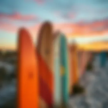 A vibrant longboard fence reflecting surfing culture and aesthetics