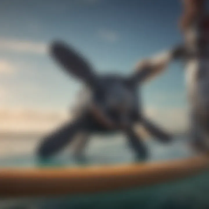 Close-up of a propeller mechanism integrated into a surfboard