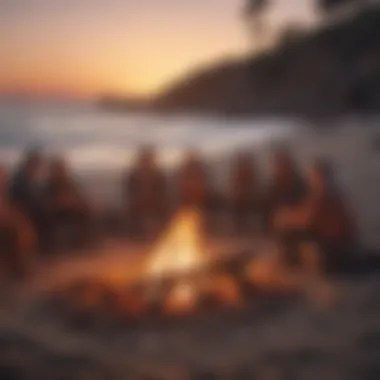 Community gathering at a beach bonfire