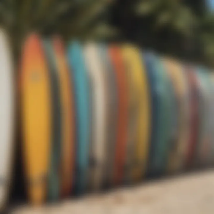 Surfboards lined up on the beach