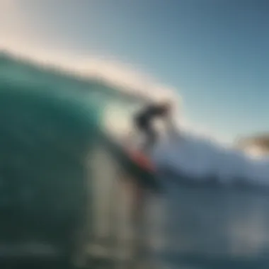 A surfer riding a wave with a stylish surfboard