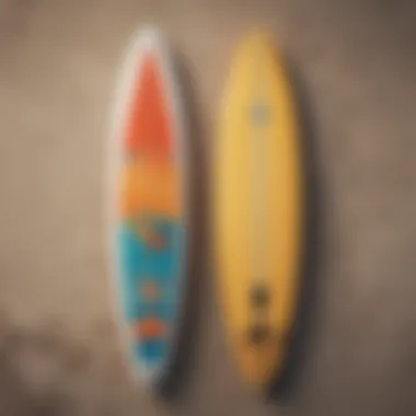 A side-by-side comparison of a retro fish surfboard and a traditional longboard, highlighting design differences.