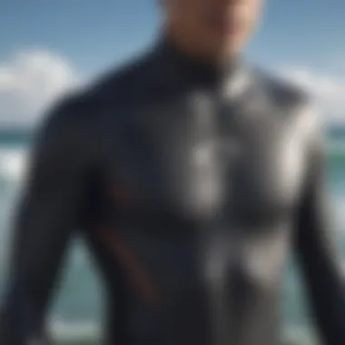 Material Technology of the Rip Curl Wetsuit Detailed view of the Rip Curl top wetsuit showcasing stitching and material technology