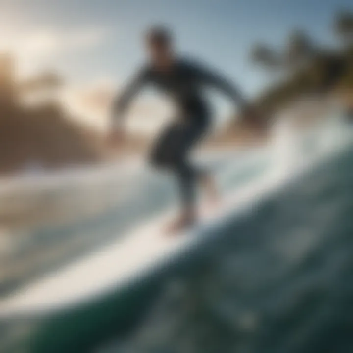 An athlete demonstrating the performance of a surfboard equipped with fiberglass fin rollers