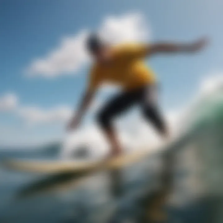 A soft top longboard in action on the waves